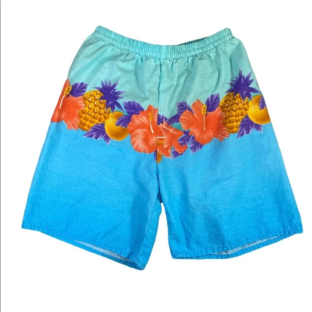 Men’s Vintage Le Tigre Tropical Fruit Flower Board Surf Swim Shorts Trunks